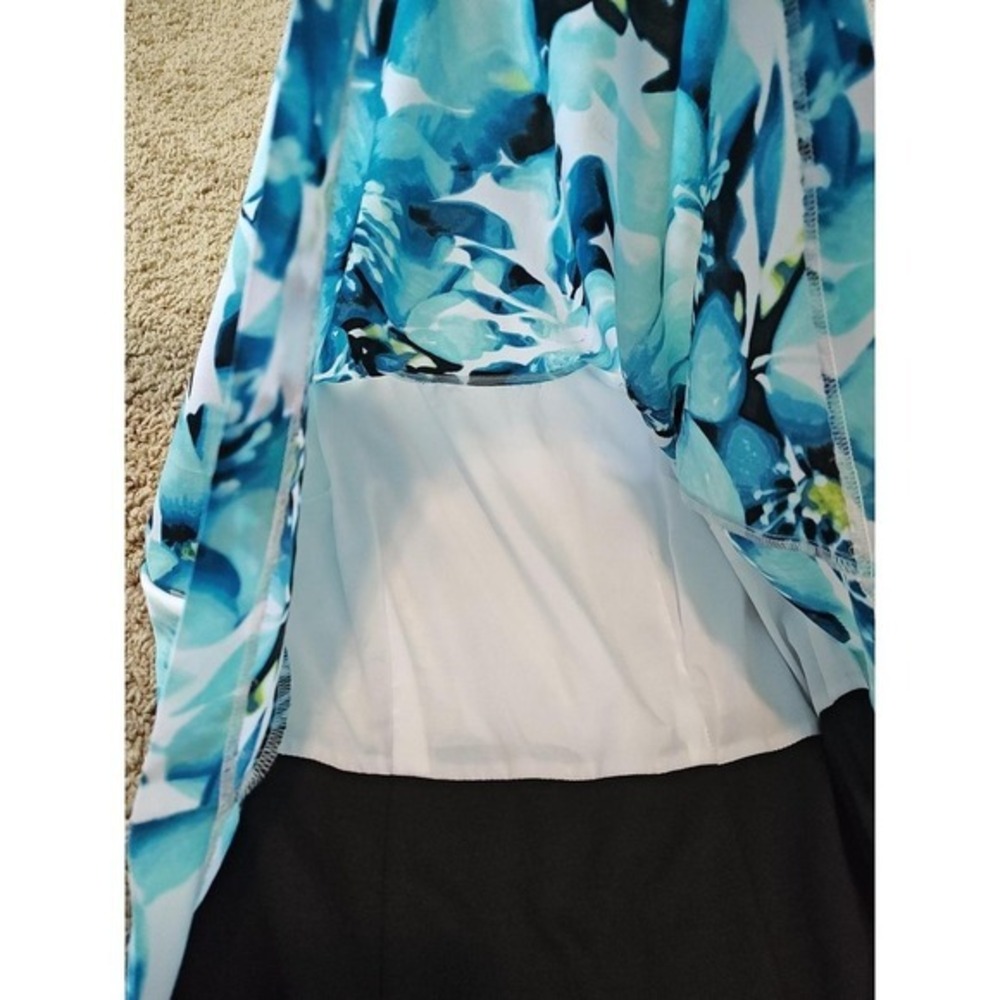 Women Worthington Dress Sz 10 Floral Popover Blue Black Sleeveless Shift Sheath - Picture 5 of 8